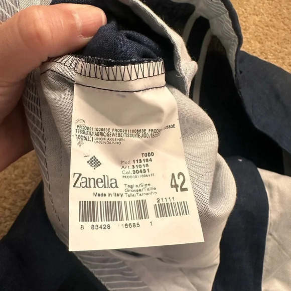 Zanella New With Tags Flat Front Linen Dress Pants Mens Size 42 Waist 26” Inseam - Picture 4 of 11